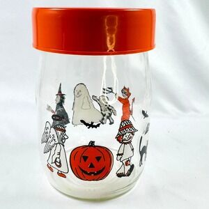 Vintage Carlton Glass Halloween 1L Canister Jar Orange Lid Kids Costumes USA